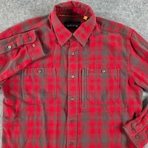 Orvis Shacket Shirt Men's Size M Plaid Flannel Button Down Shirt Jacket Red Gray